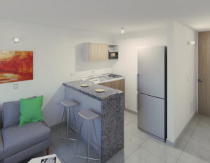 panorámica sala comedor y cocina apartamentos vis en bucaramanga - urbansa Madeira - proyecto vis