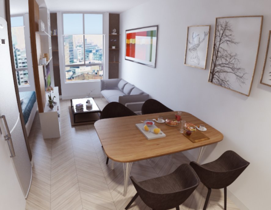 comedor pequeño y sala de estar - torre nexus venta de apartamentos centro de Bogotá - apartaestudios para estudiantes